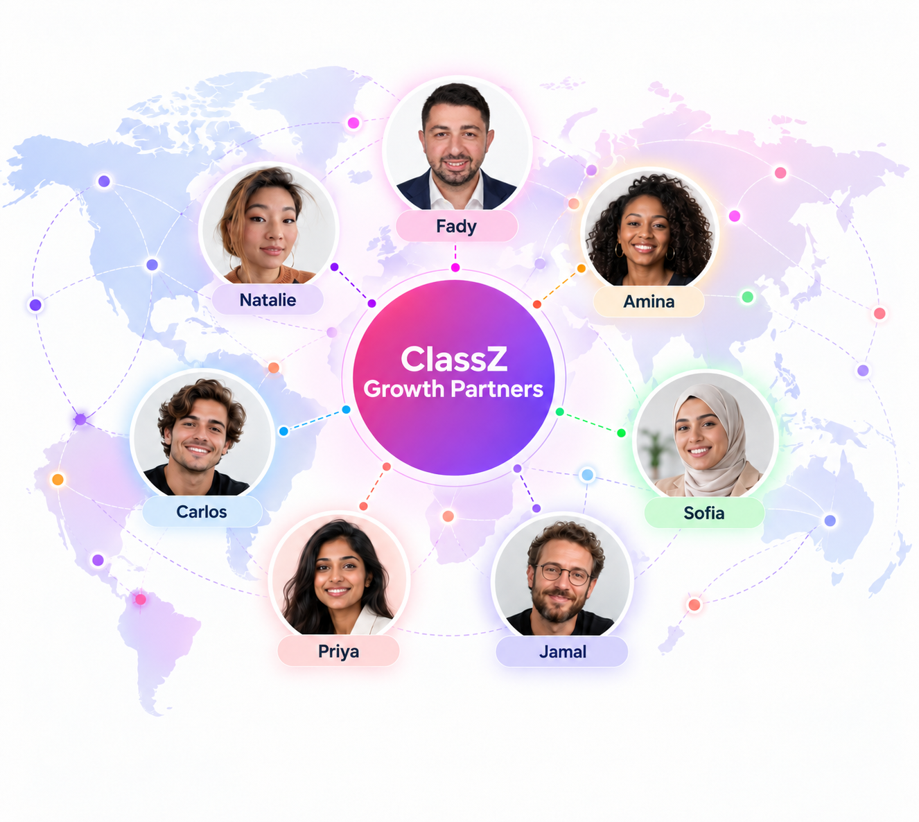 World map showing the ClassZ Growth Partner network